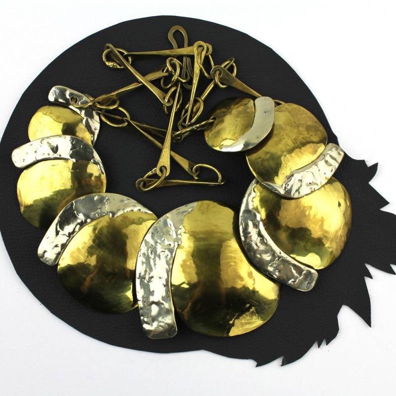 Jahrgang Joseph Boris Silber Und Gold Handwerker Gürtel/Abstrakte Handgemachte Kette Verstellbare Extra Großen Statement Boho Halskette Jahrgang Joseph Boris Silber Und Gold Handwerker Gürtel/Abstrakte Handgemachte Kette Verstellbare Extra Großen Statement Boho Halskette von MeganLeoneVintage