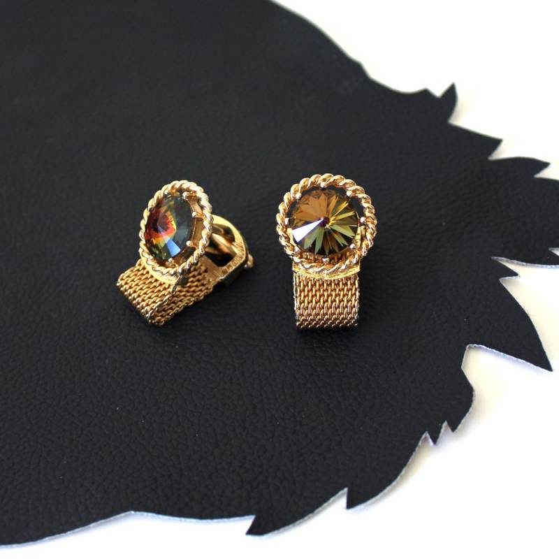 Jahrgang Wassermelone Rivoli Strass Wrap-Around-Herren Manschettenknöpfe von MeganLeoneVintage