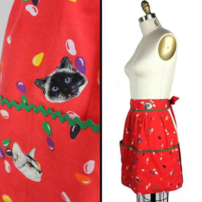 Kitty Cat Jelly Bean Vintage Schürze - Recycelte von MeganLeoneVintage