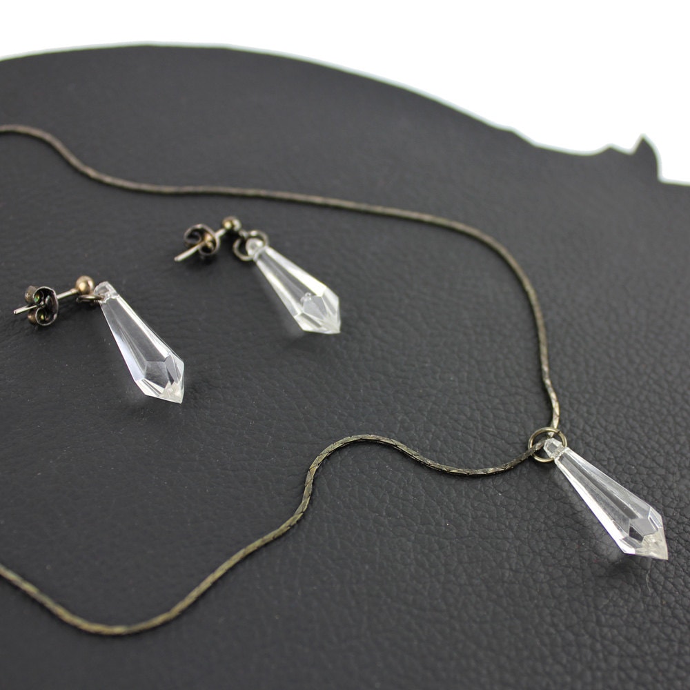 Klare Bergkristall Vintage Halskette Und Ohrringe Set von MeganLeoneVintage