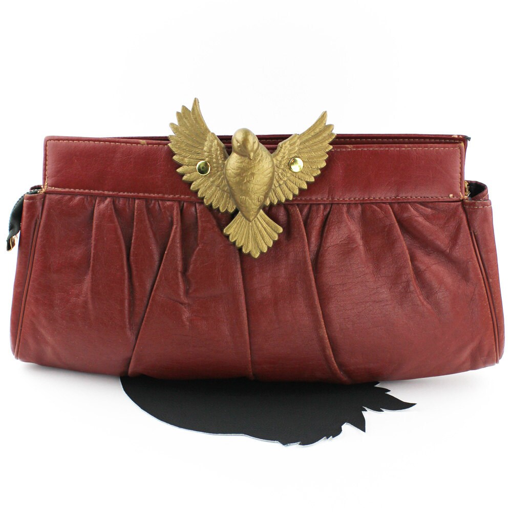 Rost Orange Rote Vinyl Verändert Vintage Große Clutch Geldbörse Mit Gold Love Bird von MeganLeoneVintage