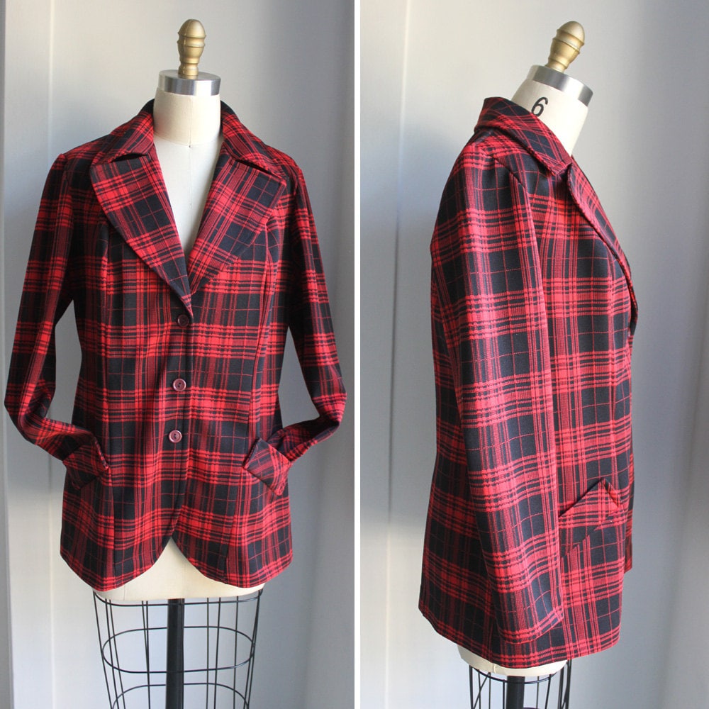 Rot Schwarz Karierte Vintage Anzugjacke Von Paris Star von MeganLeoneVintage