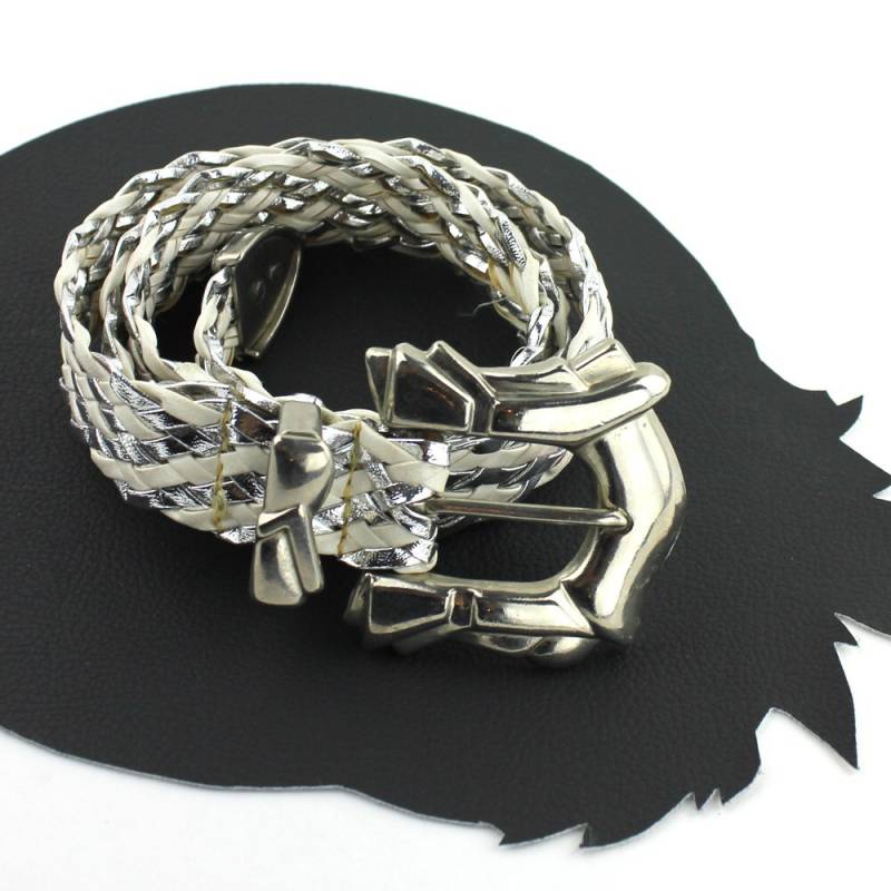 Silber & Weiß Geflochtenes Ledergürtel von MeganLeoneVintage