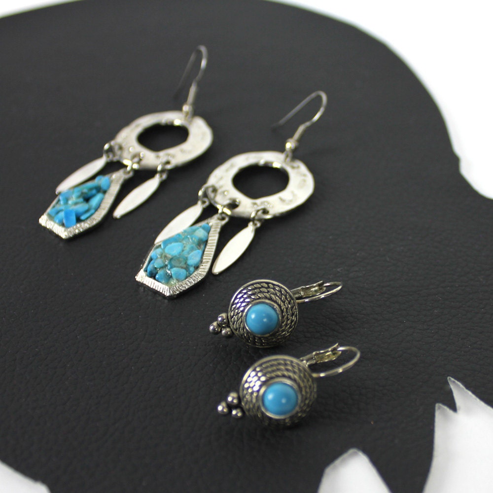 Südwestlich Türkis Silber Durchbohrt Ohrring-Set von MeganLeoneVintage