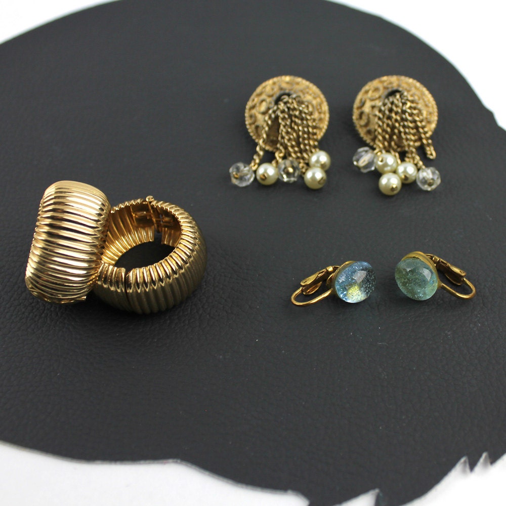 Unter Dem Meer-Clip Auf Ohrringe Set - Vintage-Drei Paar Ohrring-Set von MeganLeoneVintage