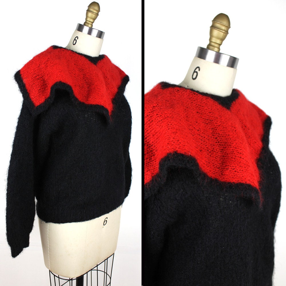 Vintage 80Er Jahre Mohair Pullover Mit Übergroßem Matrosen Kragen von MeganLeoneVintage