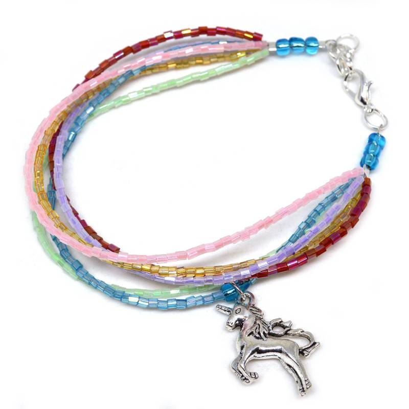 Regenbogen Einhorn Funkeln Fußkettchen - Größenverstellbares Handgemachtes Hübsches Buntes Unikat Geschenk Für Freundin Teenager Mädchen von MegansBeadedDesigns