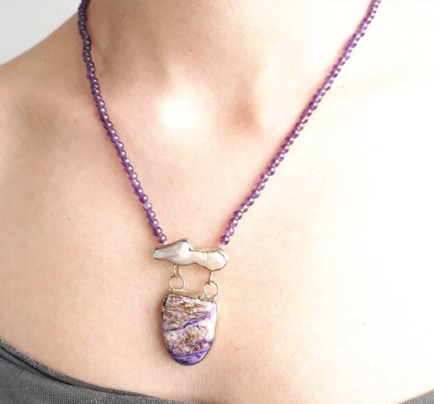 Amethyst Halskette. Charoit Halskette .versandkostenfrei von MegaronJewelry