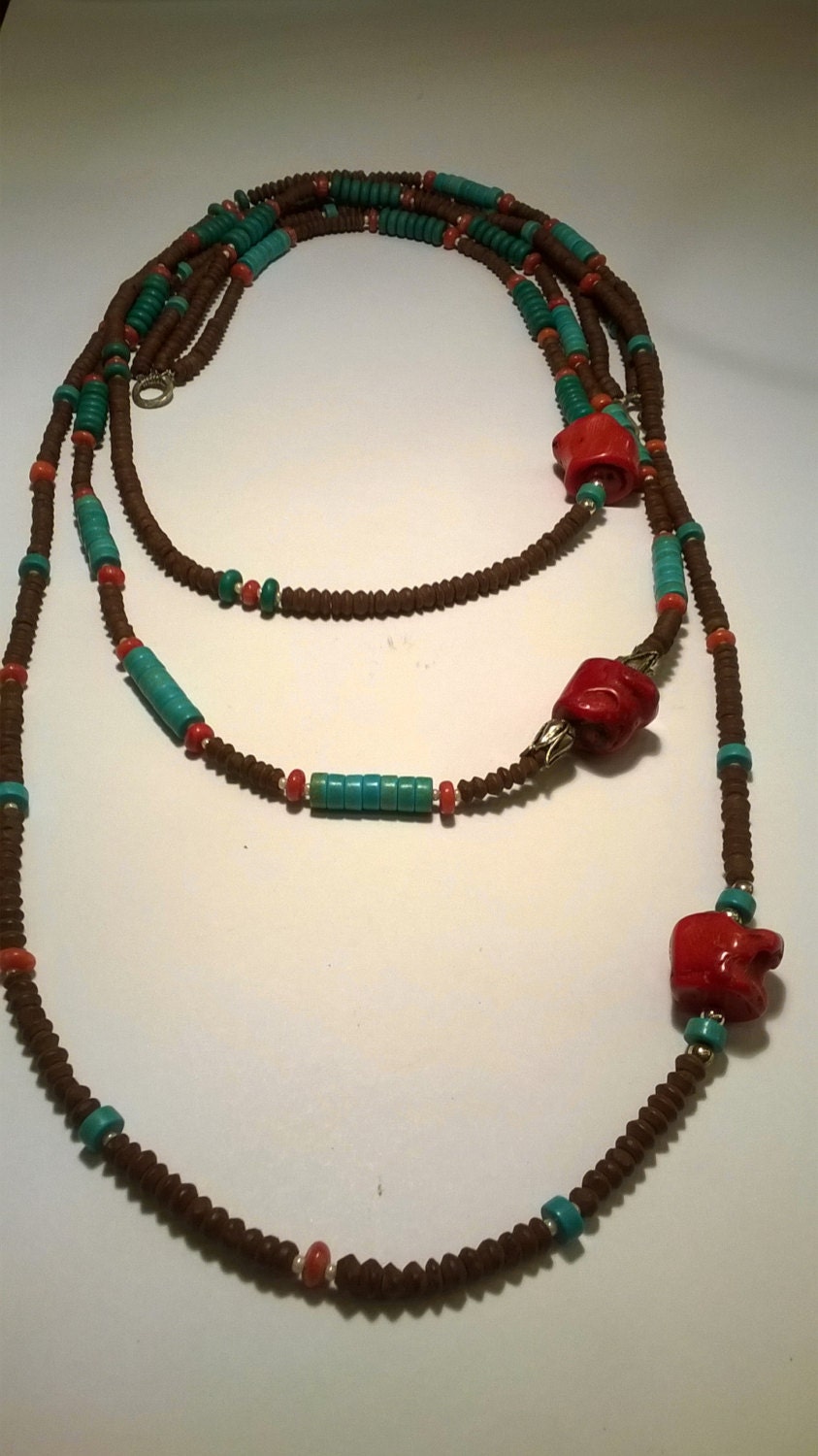 Fliese, Türkis, Koralle, Mehrsträngige Halskette.handmade.unikat.versandkostenfrei von MegaronJewelry