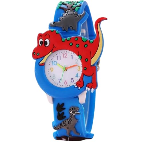 Dinosaurier Kinderuhr, Jungen und Mädchen, 2, 3, 4 und 5 Jahre, Kinderuhr, analog, einzigartiges Design mit Dinosaurier-Zeichnungen, weiches und langlebiges Silikonband von Megaser