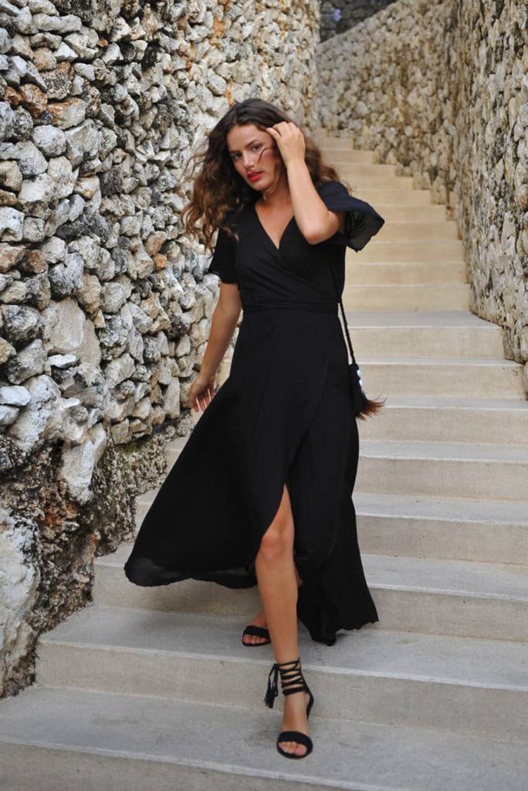 Maxi Wickelkleid, Wickelkleid, Frauenkleid, Schwarzes Kleid, Maxi Schwarzes Wickelkleid, Sommerkleid, Umstandskleid, Brautjungfern von MegayaBali