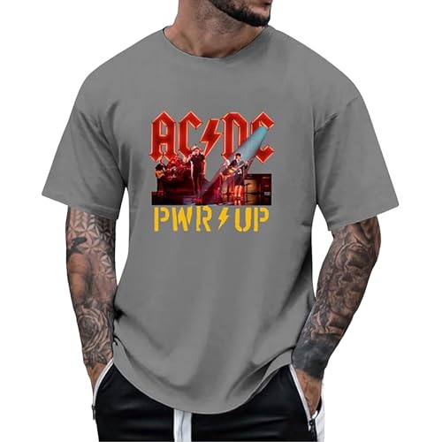 ACDC T-Shirt Power Up Cover Tshirt Rock Music Band AC DC PWR UP Stage Lights T-Shirts Fan-Shirt Hells Bells High Voltage Hard Rock T Shirt für Herren Damen Langlebig Nachaltig Shirts für Fans von Meggsnle