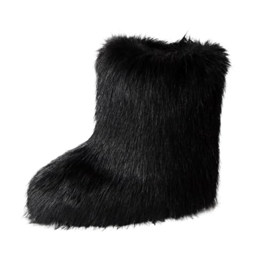 Damen-Stiefel, Kunststiefel, pelzig, flauschig, runde Zehenpartie, Wildleder, Winter, bequem, Plüsch, warm, kurz, für drinnen und draußen, flache Schuhe Modische Damenschuhe von Meggsnle