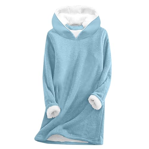 Damen Teddy Fleece Sweatshirt mit Kapuze Warme Sherpa Gefüttertes Kapuzenpullover Winter Pullover Casual Pulli Kapuzenjacke Langarmshirt Oberteile Tops Rundhals Einfarbig Kapuzenkleid Thermopulli von Meggsnle