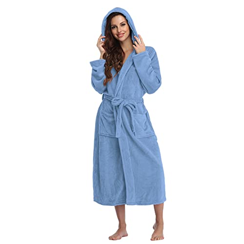 Hausmantel Bademantel für Damen Uni lang aufgesetzte Taschen Morgenmantel Superweicher Fleece-Herren-Bademantel Bademantel Damen Frottee Plüsch Bademantel Lammfell Optik von Meggsnle
