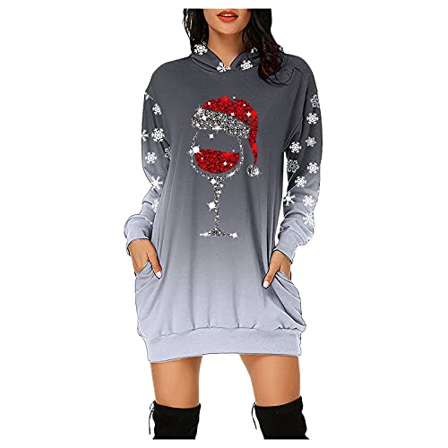 Kleider Für Frauen Weihnachten Weihnachtspullover Damen Led Kapuzenpullover Sweatshirt Kleider Damen Sweatshirtkleid Lang Maxi Sweatshirts Kapuzenpullover Unisex 3D Weihnachten Kapuzenpullover GYXL von Meggsnle