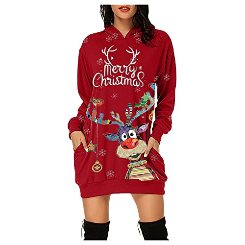 Kleider Für Frauen Weihnachten Weihnachtspullover Damen Led Kapuzenpullover Sweatshirt Kleider Damen Sweatshirtkleid Lang Maxi Sweatshirts Kapuzenpullover Unisex 3D Weihnachten Kapuzenpullover von Meggsnle