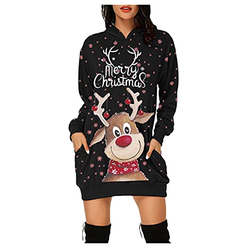 Kleider Für Frauen Weihnachten Weihnachtspullover Damen Led Kapuzenpullover Sweatshirt Kleider Damen Sweatshirtkleid Lang Maxi Sweatshirts Kapuzenpullover Unisex 3D Weihnachten Kapuzenpullover von Meggsnle