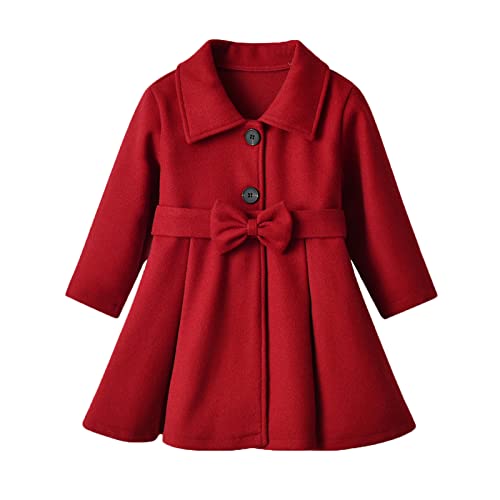 Kleinkind Mädchen Winter Trenchcoat mit Rock Langarm Warm Wollmantel Jacke Einfarbig Rote Fliege für Babys Kleidung Softshelljacke für Mädchen (2-3 Jahre) von Meggsnle