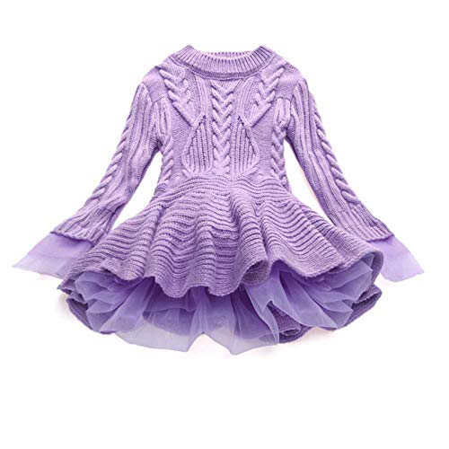 Kleinkind Winter Tulle Kinder häkeln Pulli Strickkleid Pulli Baby mit Kleidung & Rock Strickweste Kinder Mädchen (Purple, 2-3 Jahre) von Meggsnle