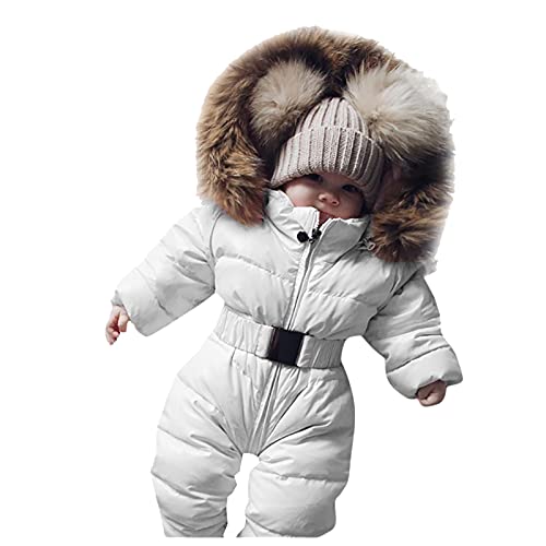 Mantel warm Outings Winter Thick Strampler Baby Winter Overall Kapuze 0-24 Monate Baby Schneeanzug Strampler Schuh Überzieher Baby Fell Trim Hooded Zipper Jumpsuit Mantel Schneeanzug Baby 86/92 von Meggsnle