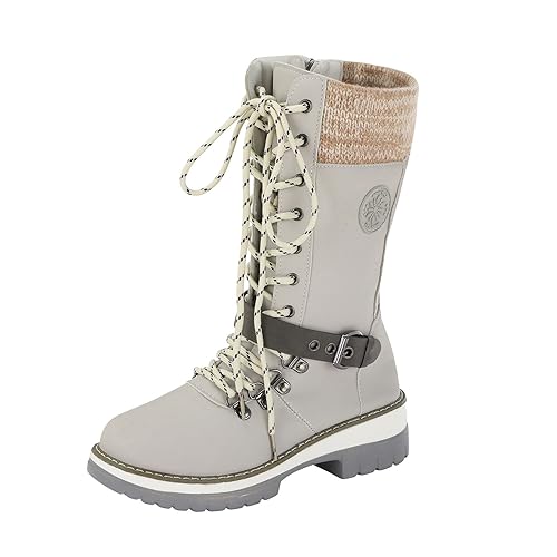 Meggsnle 2024 Winterstiefel Damen,Wasserdichte Knie-Schneestiefel für Damen,Wasserdicht Gefüttert Schneestiefel,Rutschfest Warme Snow Boots von Meggsnle