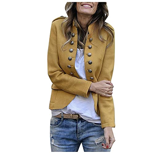 Meggsnle Business Outfit Damen Longblazer Damen Slim Coats Winter Short Trendy Button Stehkragen Langarm Top Damen Blazer Kurz Blazer Elegant Frühlings Anzüge von Meggsnle