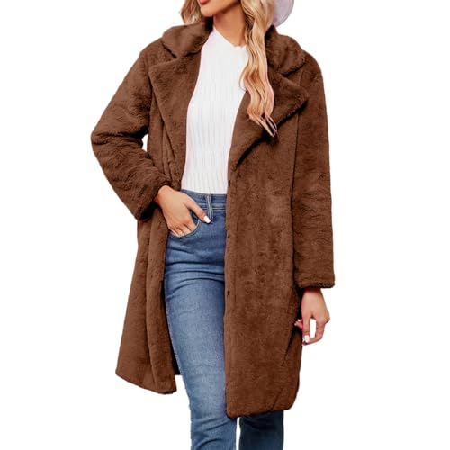 Meggsnle Faux Fur Coat Damen Trendig Thermojacke Luxuriös Nerzjacke Extravagant Fake-Fur Fellimitatmantel Leicht Tierfreundlicher Mantel Teddyfelljacke Edel Nerzmantel Kuscheljacke von Meggsnle