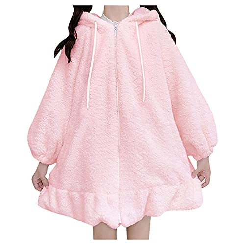 Meggsnle Oversized Sweatshirt Damen mit Kaninchen Kapuze Kapuzenpullover Süß Hasenohren Hoodie Hasen Hoodie Frühlings und Herbst Stil Lose Top Mädchen Langarm Rundhals Einfarbig Oberteile mit Tasche von Meggsnle