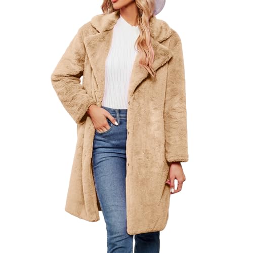 Meggsnle Pelzmantel Damen Plüschig Kunstfellmantel Kuschelig Fliegerjacke Warm Gefüttert Flauschige Jacke Pelzimitatmantel Elegant Fake-Fur Felljacke Edel Plüschjacke Teddyjacke von Meggsnle