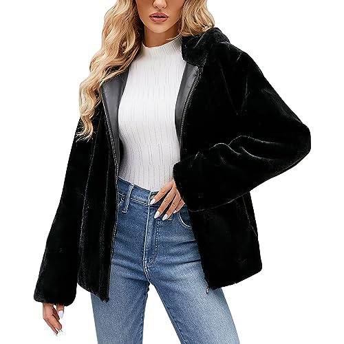 Meggsnle Pelzmantel Damen Weich Faux-Fur Stilvoll Kunstfellmantel Warm Gefüttert Warmhaltende Jacke Pelzjacke Exklusiv Felljacke Synthetikpelzmantel Wärmend Fellimitatmantel Fellimitatjacke von Meggsnle