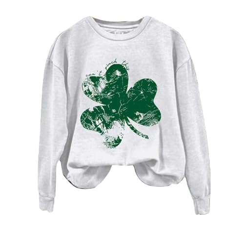 Meggsnle Sankt Patricks Day Kostüm Pullover mit Glücksbringer 2024 Rundhals Baumwolle Oberteile Rundhals Langarmshirt Sankt Patricks Day Streetwear Rundhalsausschnitt Sweatshirt Top von Meggsnle