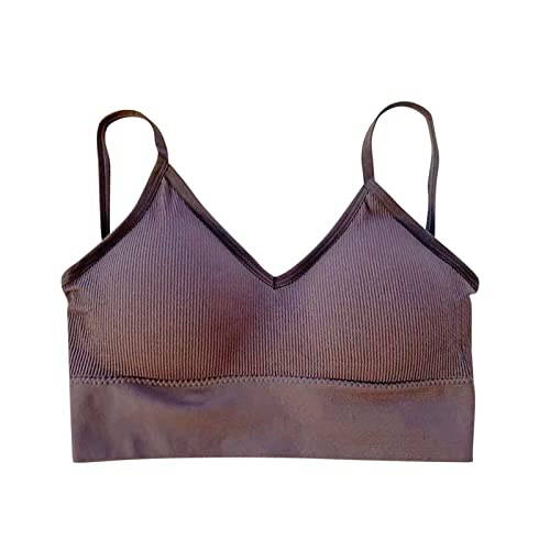 Meggsnle Top mit BH Damen Gepolsterte mit Spaghetti Bra Top Low Support Bra Büstenhebe Offen Sexy Push Up Fitness Yoga Bustier Rückenfrei BH mit Abnehmbaren Cups BH Rückenfrei Tiefer Ausschnitt von Meggsnle