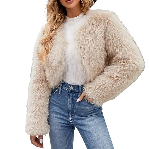 Meggsnle Webpelzjacke Damen Trendig Gemütliche Jacke Kuschelig Kuschelmantel Plüschig Warmhaltende Jacke Felljacke Leicht Flauschige Jacke Synthetikpelzmantel Wärmend Kunstfelljacke Faux-Fur von Meggsnle