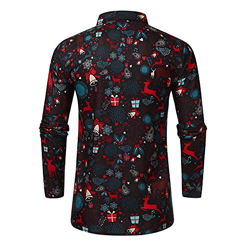 Modische Herren Hemden Freizeithemd Longsleeve Weihnachtshemd Stehkragen Langarmhemd Revers Langarmhemd Regular Fit Top Weihnachtsdruck Weihnachtshemden mit Knöpfe Weihnachtspullover von Meggsnle