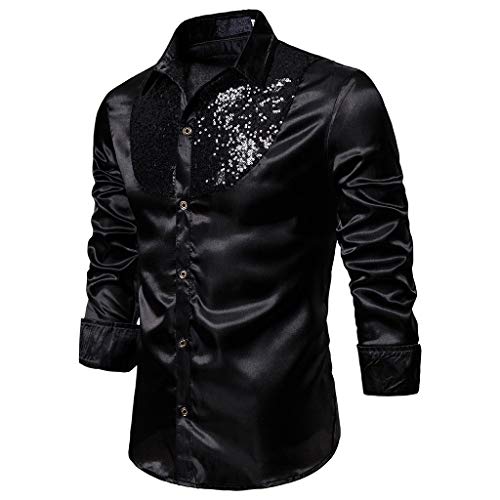 Pailletten Hemd Herren Gold Metallisch Glänzende Hemden Party Outfit Pailletten Shirt Nachtclub Stil wunderschöne Button Up Tanzkleidung langärmlige Reversbluse von Meggsnle