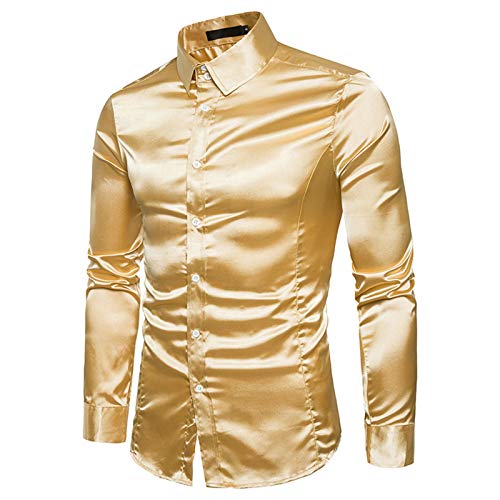 Pailletten Hemd Herren Gold Metallisch Glänzende Hemden Party Outfit Pailletten Shirt Nachtclub Stil wunderschöne Button Up Tanzkleidung langärmlige Reversbluse von Meggsnle