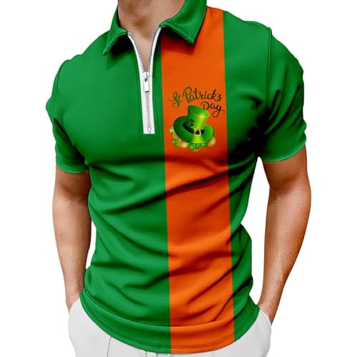 Poloshirt Herren Kurzarm Slim Fit T-Shirt St. Patrick's Day Casual Zip Short Sleeve Polo Shirt Top T Shirt von Meggsnle
