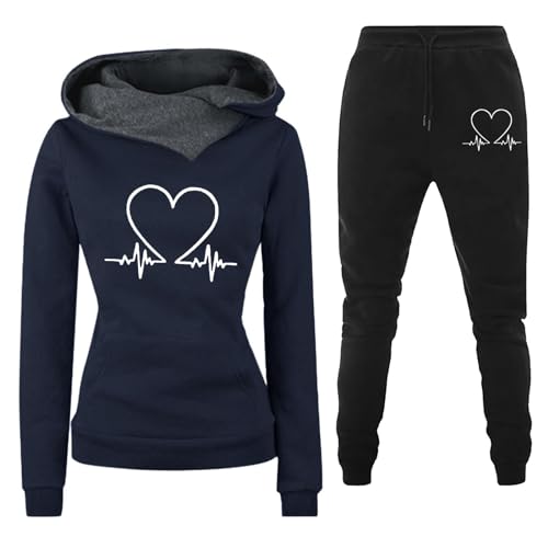 Retro Trainingsanzug Damen Einfarbiger Jogginganzug Set Sportbekleidung Sportlich Frühling-Set Modischer Sweatshirt Hose Herbst und Winter Kapuzenjacke Jogginghose Jogging Anzug von Meggsnle