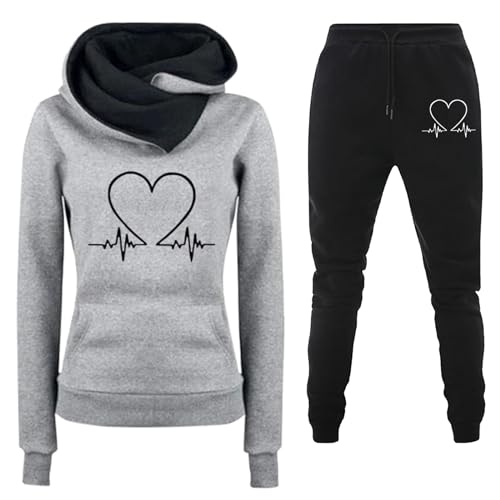 Retro Trainingsanzug Damen Einfarbiger Jogginganzug Set Sportbekleidung Sportlich Frühling-Set Modischer Sweatshirt Hose Herbst und Winter Kapuzenjacke Jogginghose Jogging Anzug von Meggsnle