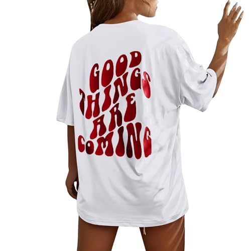 T-Shirt Damen Oversize, T-Shirt Damen Kurzarm Sport Sommer Oberteile Oversize Tshirt mit Buchstaben Muster Sweatshirt Lose Rundhals Rückendruck Bluse Teenager Mädchen Tunika Lang Top Sportshirt T-Shirt Damen Oversize, T-Shirt Damen Kurzarm Sport Sommer Oberteile Oversize Tshirt mit Buchstaben Muster Sweatshirt Lose Rundhals Rückendruck Bluse Teenager Mädchen Tunika Lang Top Sportshirt von Meggsnle