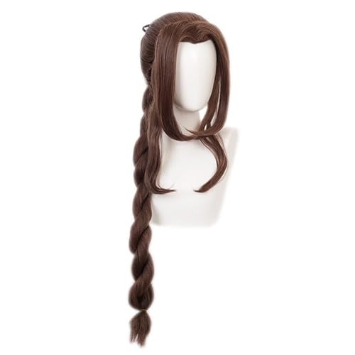 Aerith Gainsborough Final Fantasy Perücke -Kaffee Rechte Zöpfe Lange Haare für Frauen Halloween Cosplay Events Kostüm Comic Con Ersatz Perücken von Meguru
