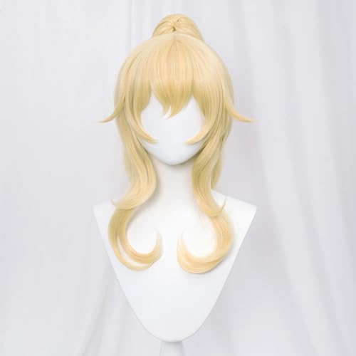 Anime-Spiel Genshin Impact Jean Gunnhildr Perücke Goldenes Haar Hohe PferdeschwanzPerücken für Frauen Cosplay Halloween,Comic Con,You Tube Cross-Dressing verwendet Angebrachte Perückenkappe von Meguru