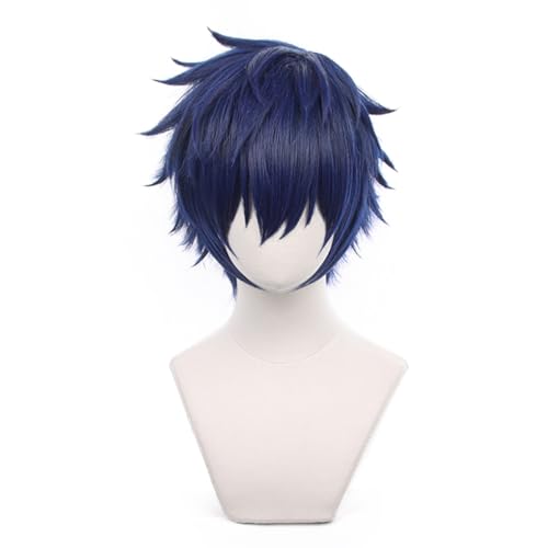 COS Ensemble Stars Character Sazanami Jun Wig Deep blue hair Short wigs for women,men, cosplay Halloween,Christmas,Comic Con cross dressing used Attached wig cap von Meguru