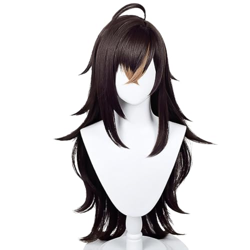 COS Genshin Impact Sumeru Dehya Perücke Schwarzes Haar mit goldenen Strähnchen Löwenohr-Stil,langes Haar für Frauen Cosplay Halloween Comic Con Crossdressing verwendet Angebrachte Perückenkappe von Meguru