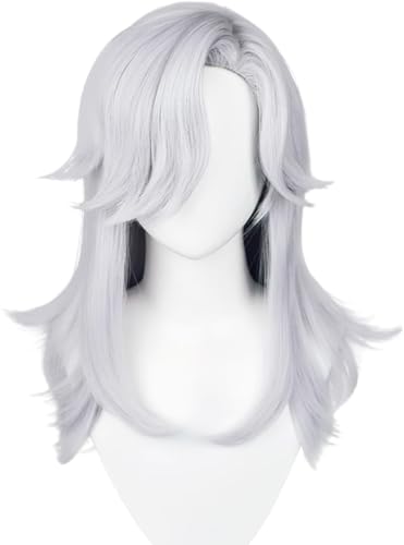 Cyno Genshin Impact Perücke -Weiß Mittellanges Haar für Männer Halloween Cosplay Events Kostüm Comic Con Ersatz Perücken von Meguru