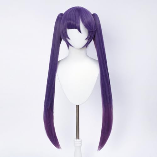 Genshin Impact Mondstadt Mona Cosplay Perücke Lila Doppel Pferdeschwanz Lange Haare für Erwachsene Frauen Cos Spiel Party Halloween Weihnachten Ersatz Perücken von Meguru