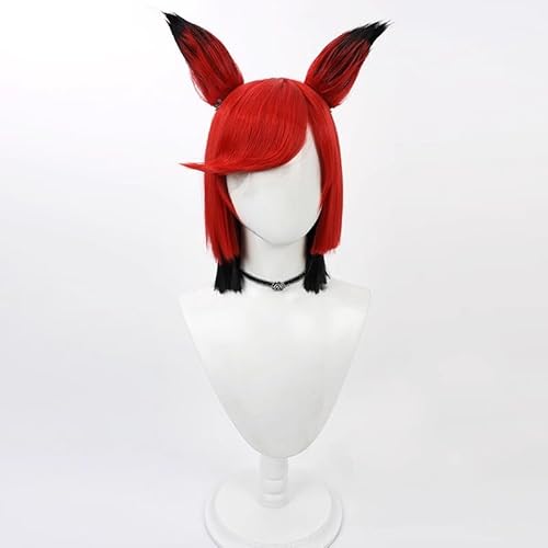 Hazbin Hotel Alastor Cosplay Perücke cos Rolle Alastor Rot Schwarz Gemischtes Kurzes Haar für Erwachsene Frauen Männer Cos Anime Party Halloween Weihnachten Comic von Meguru