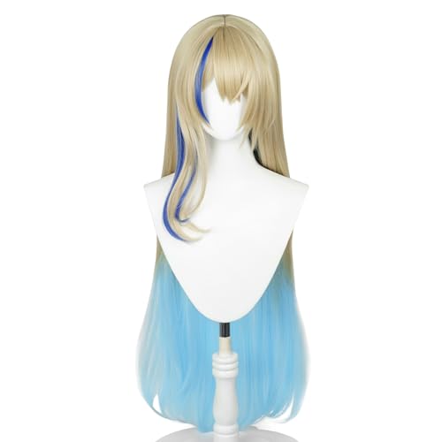 Honkai Star Rail Serval Landau Cosplay Perücke Blau Gradient Gold Lange Haare für Erwachsene Frauen Halloween Weihnachtsfeier (Serval Landau) von Meguru