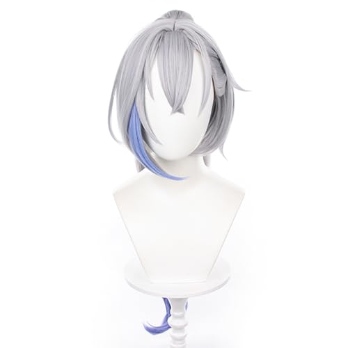 Honkai Star Rail Silver Wolf Cospaly Perücke Einzelner Pferdeschwanz Gradient Römisch Lockiges Haar Perücke für Frauen Cos Silber Wolf Party Halloween Weihnachten von Meguru